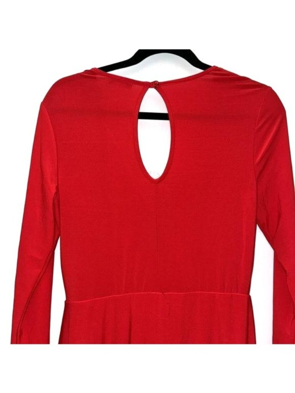Red Venus Long Sleeve Jumpsuit With Open Front Skirt Overlay Strappy Neckline & - Picture 9 of 12